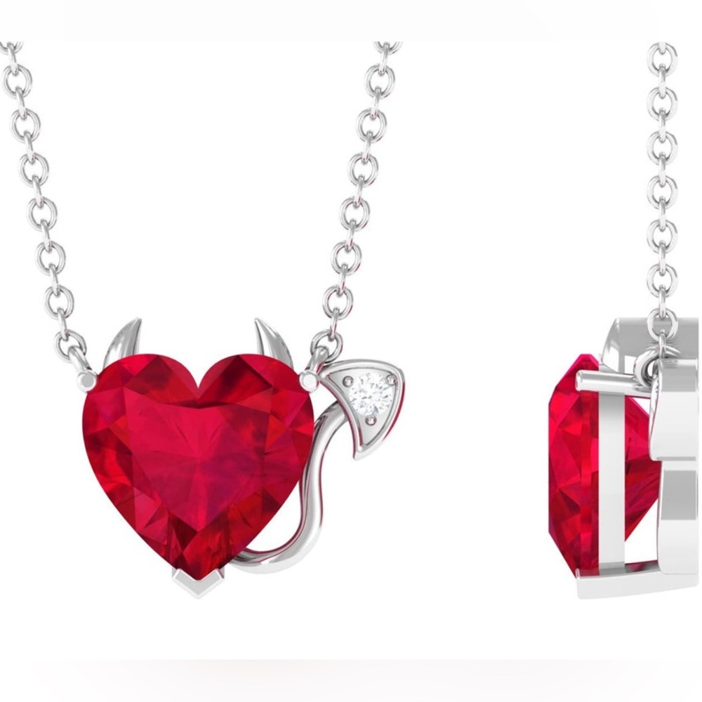 2 Ct Created Ruby Devil Heart Necklace With Moiss… - image 3